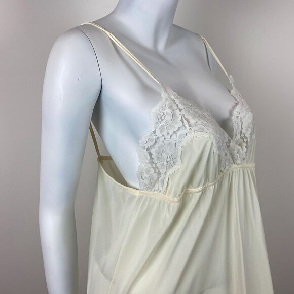 VTG Empire Waist Nightgown Maxi Slip Lingerie Lace Trim Sheer Romantic Boho - Picture 7 of 11